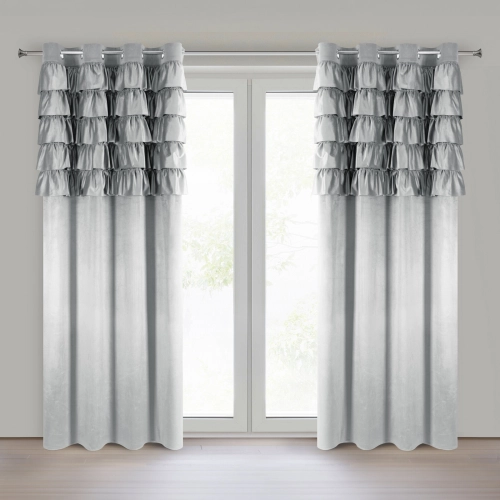 Záves 140x250 cm zamatový strieborný na kovové krúžky AURA