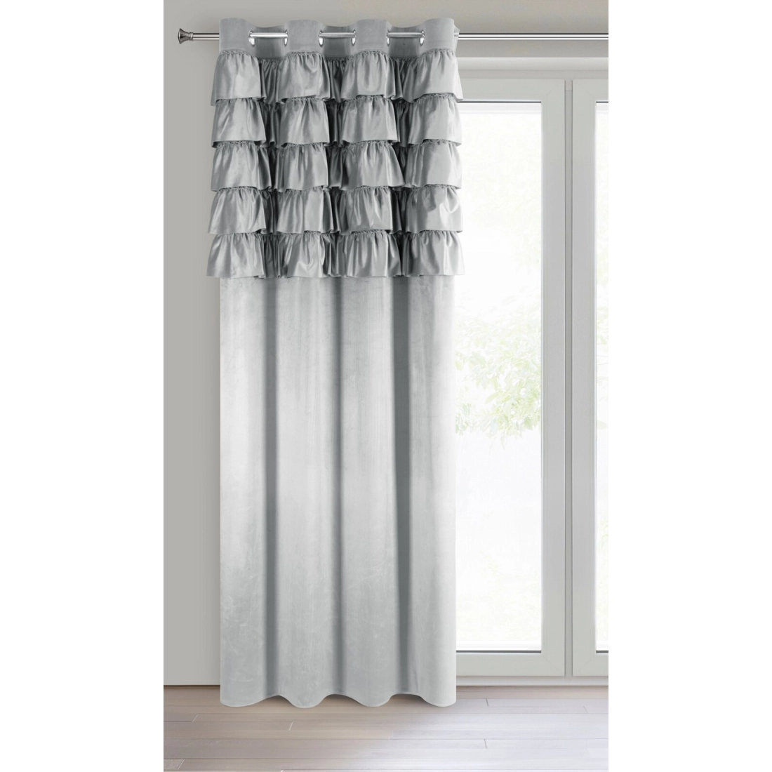 Záves 140x250 cm zamatový strieborný na kovové krúžky AURA