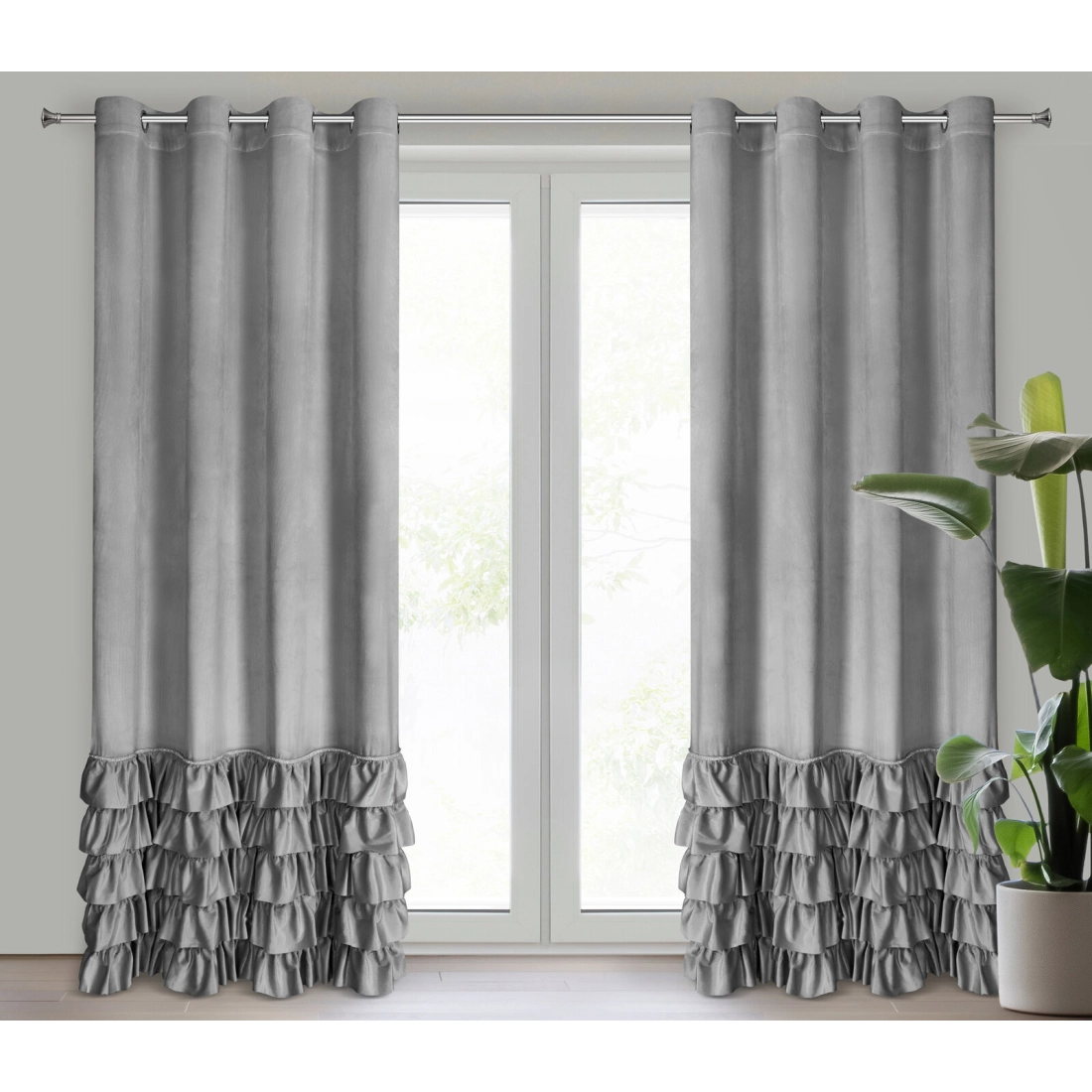 Záves 140x250 cm zamatový strieborný na kovové krúžky CARLI