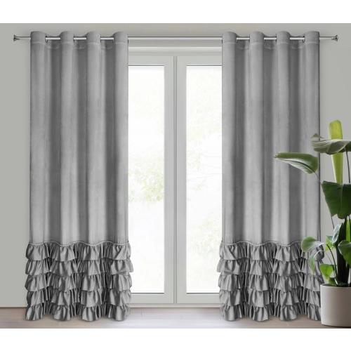 Závěs 140x250 cm sametový stříbrný na kovové kroužky CARLI