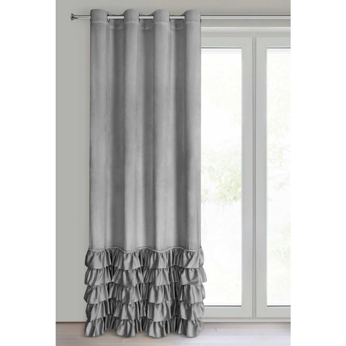 Záves 140x250 cm zamatový strieborný na kovové krúžky CARLI