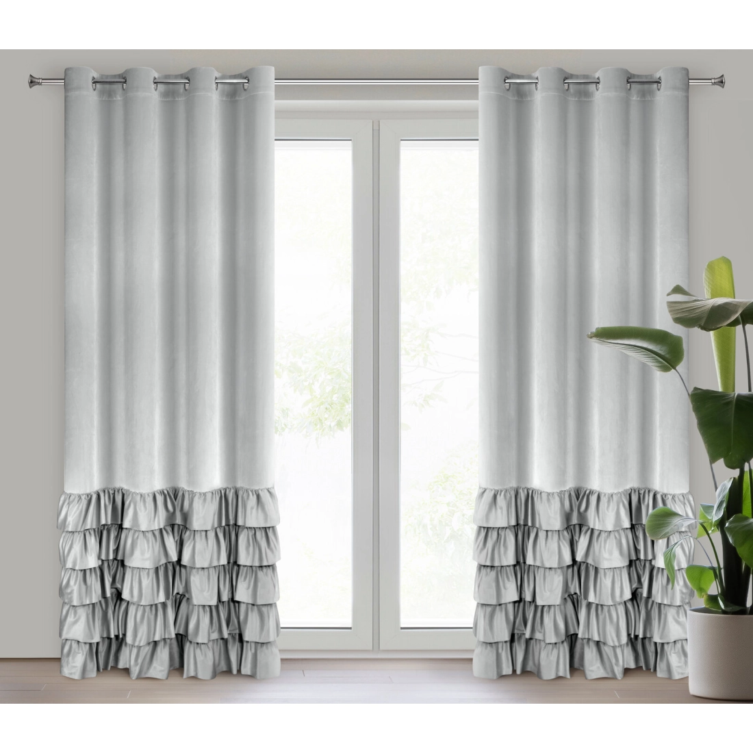 Záves 140x250 cm zamatový strieborný na kovové krúžky DANI