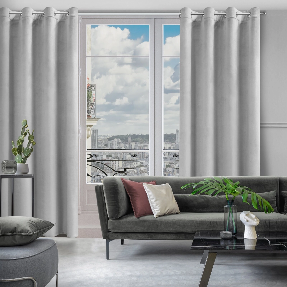 Záves 140x250 cm zamatový strieborný na kovové krúžky ROSA Design 91