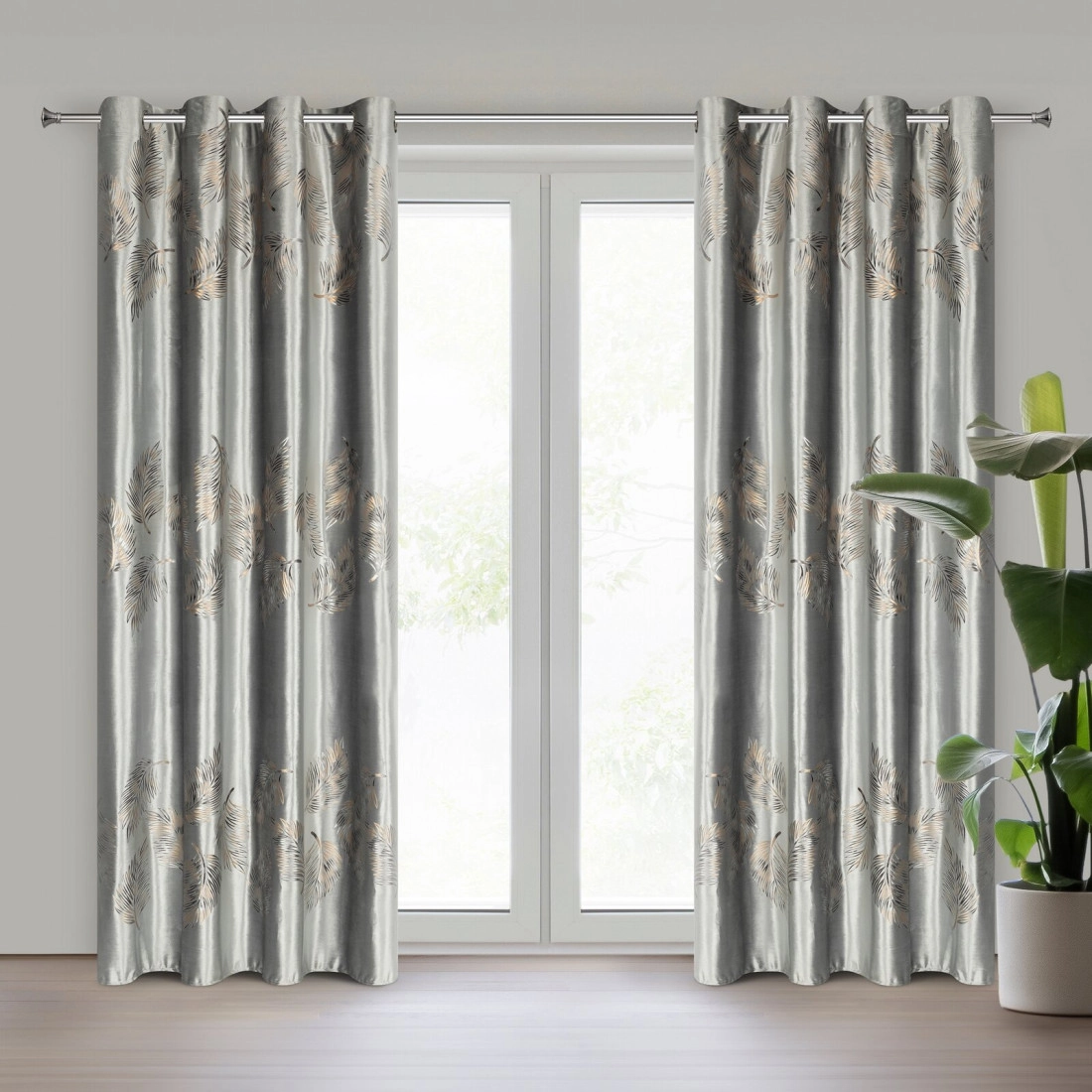 Záves 140x250 cm zamatový strieborný zlatý na kovové krúžky IDALIA