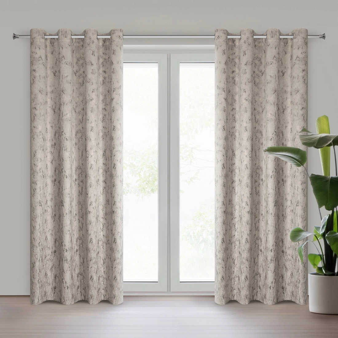 Závěs 140x250 cm sametový světle béžový se zlatou na kovové kroužky KORNELIA