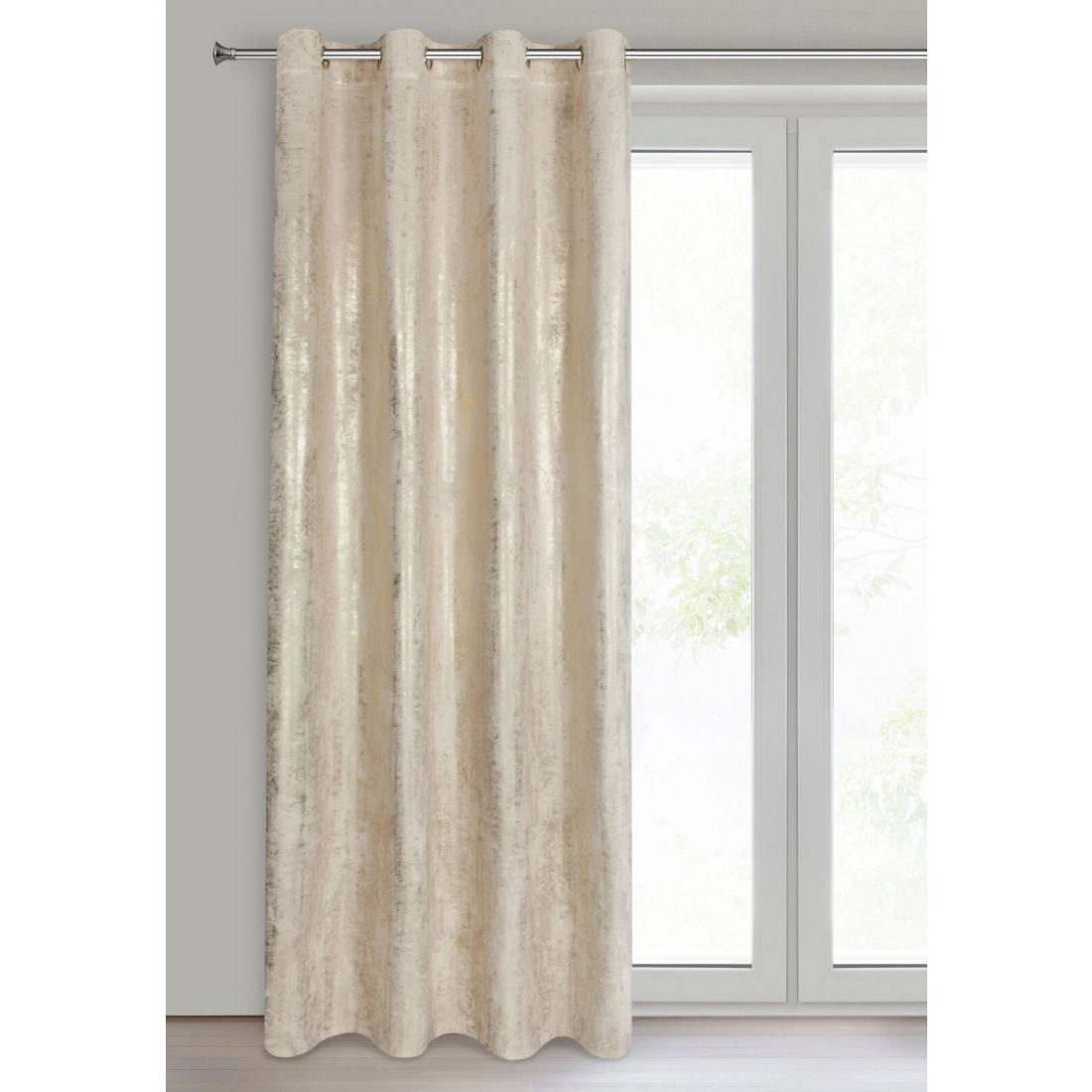 Záves 140x250 cm zamatový svetlobéžový zlatý na kovové krúžky RENIA