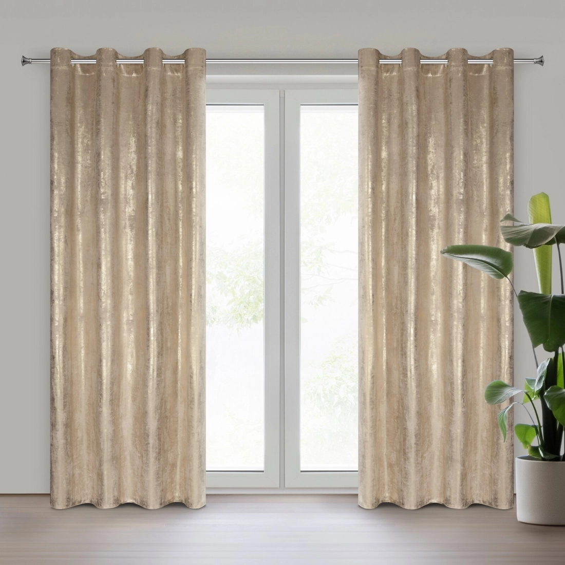 Sametový závěs 140x250 cm světle béžový zlatý na kovových kroužcích RENIA