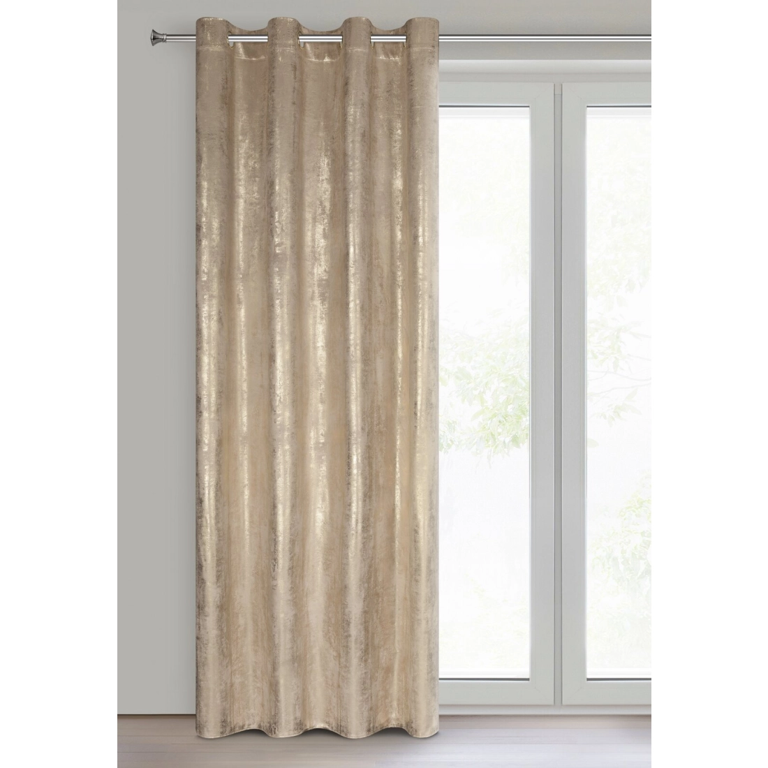 Sametový závěs 140x250 cm světle béžový zlatý na kovových kroužcích RENIA