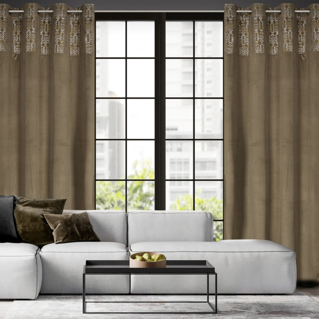 Záves 140x250 cm zamatový svetlohnedý, zlatý na kovové krúžky LIZA