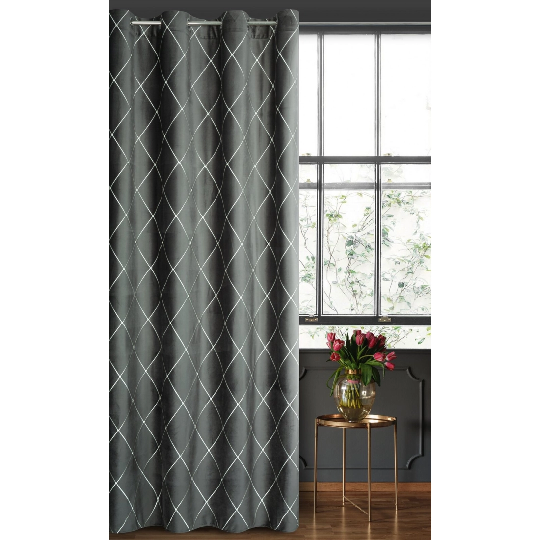 Záves 140x250 cm zamatový svetlosivý a strieborný na kovové krúžky MARGO Pierre Cardin