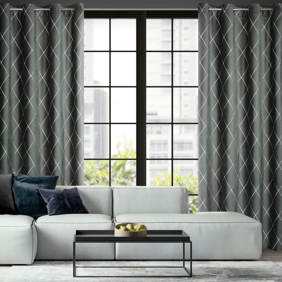 Záves 140x250 cm zamatový svetlosivý a strieborný na kovové krúžky MARGO Pierre Cardin