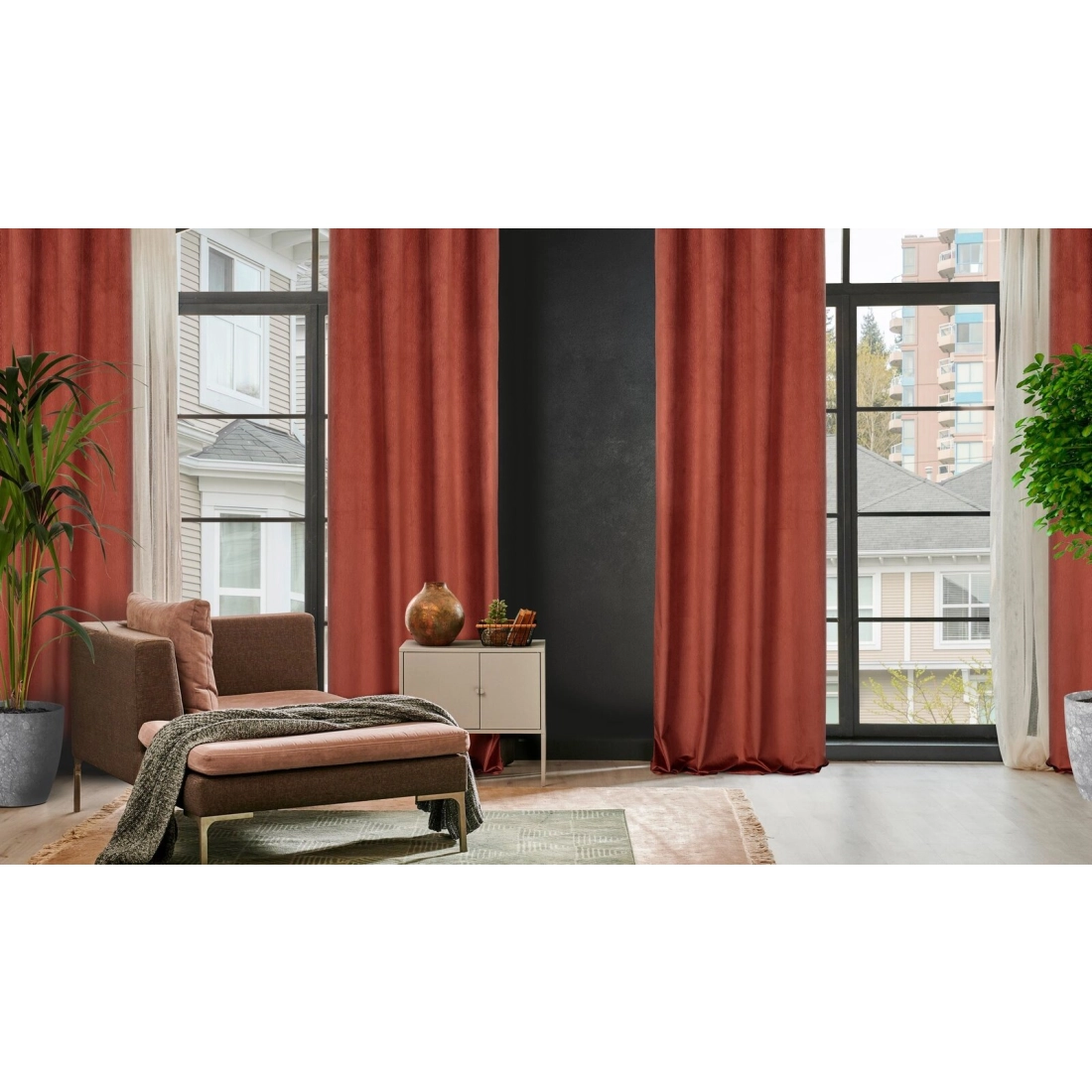 Záves 140x250 cm zamatový tehlový na kovové krúžky LILI