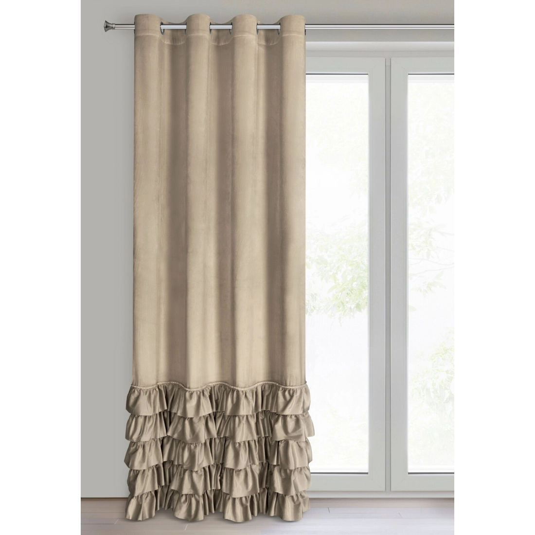 Sametový závěs 140x250 cm tmavě béžový na kovové kroužky CARLI