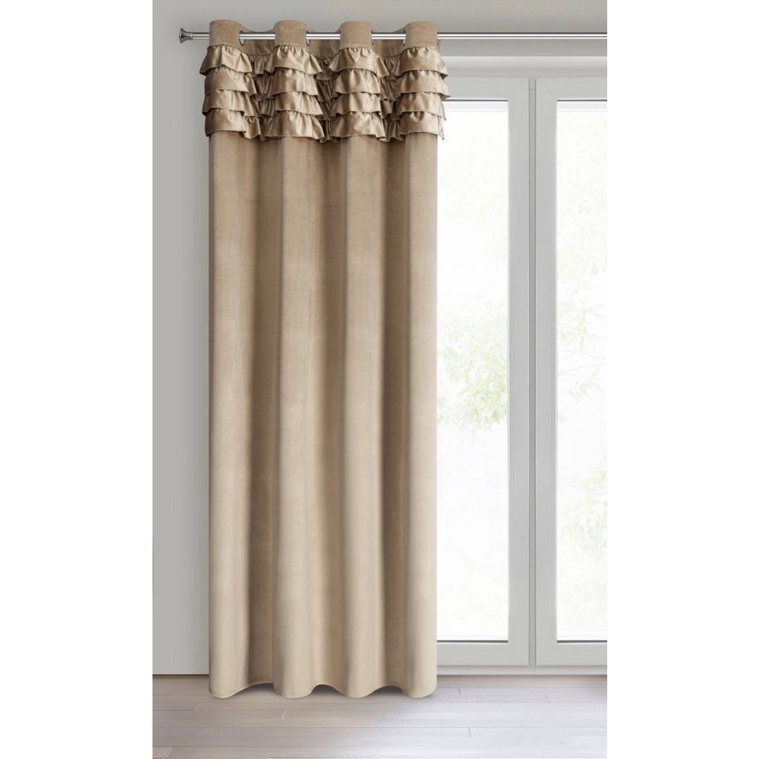 Závěs 140x250 cm sametový tmavě béžový na kovové kroužky ERIN