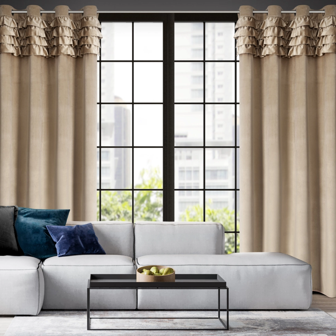 Závěs 140x250 cm sametový tmavě béžový na kovové kroužky ERIN