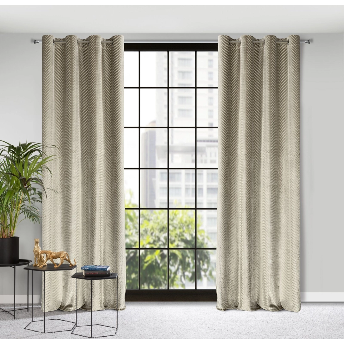 Záves 140x250 cm zamatový tmavobéžový na kovové krúžky LUSSI