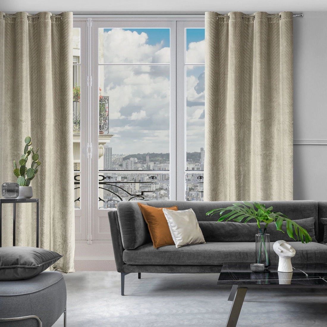 Záves 140x250 cm zamatový tmavobéžový na kovové krúžky LUSSI