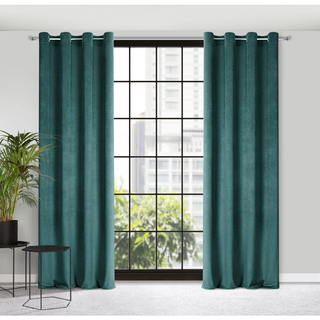 Sametový závěs 140 x 250 cm tmavě mátový s kovovými kroužky ELIZA