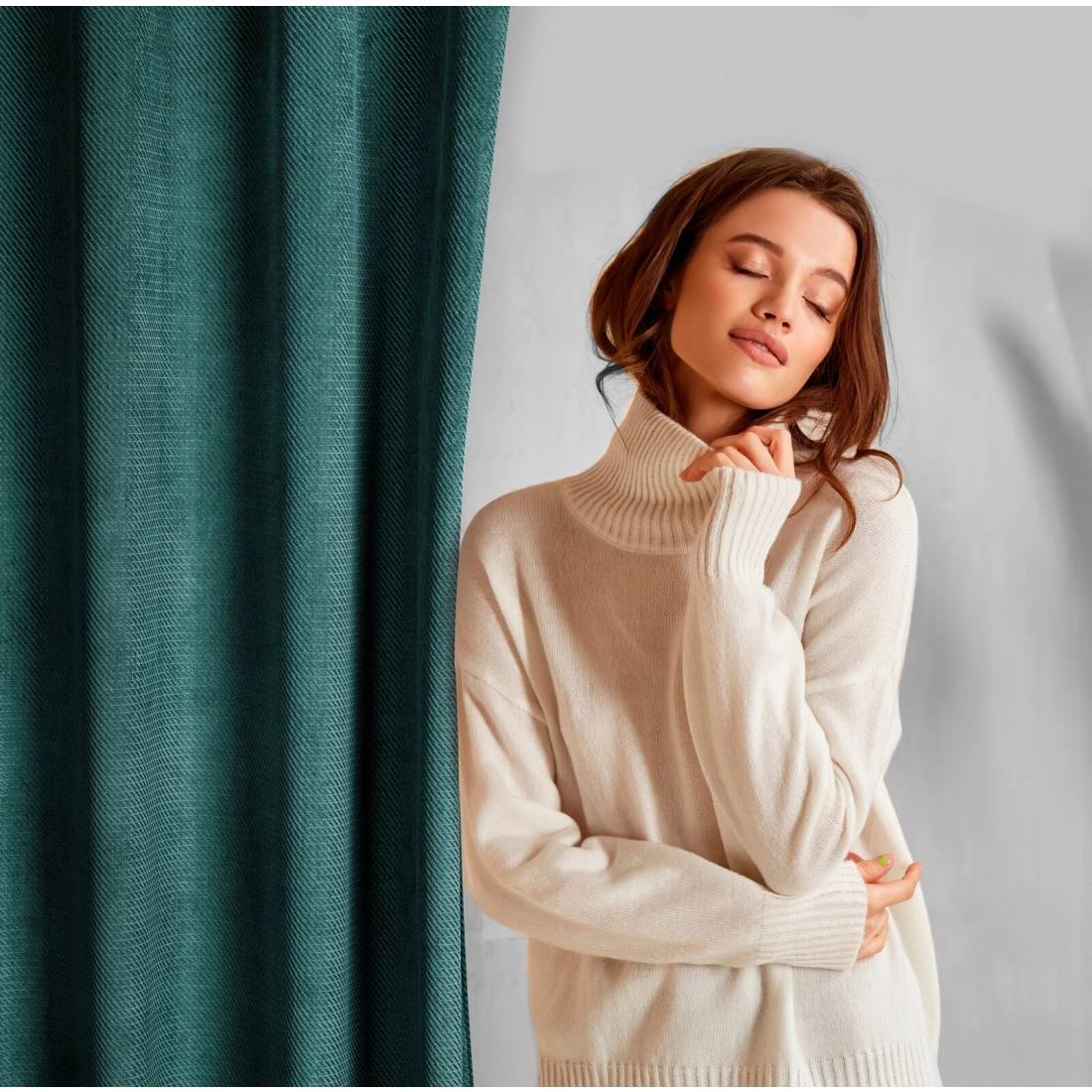 Sametový závěs 140 x 250 cm tmavě mátový s kovovými kroužky ELIZA