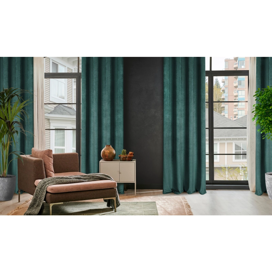 Sametový závěs 140 x 250 cm tmavě mátový s kovovými kroužky ELIZA