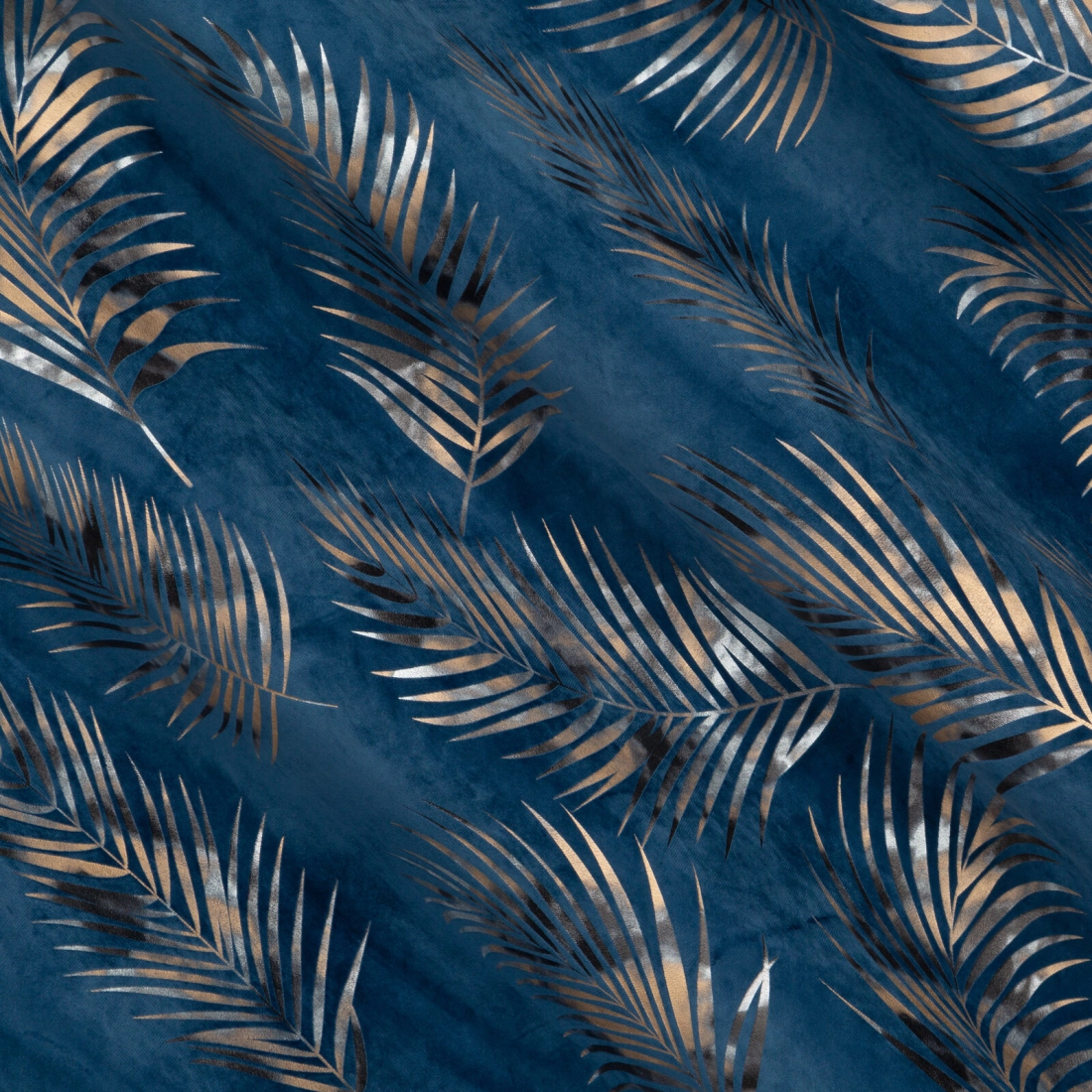 Záves 140x250 cm zamatový tmavomodrý a šampanský na kovové krúžky GLORIA