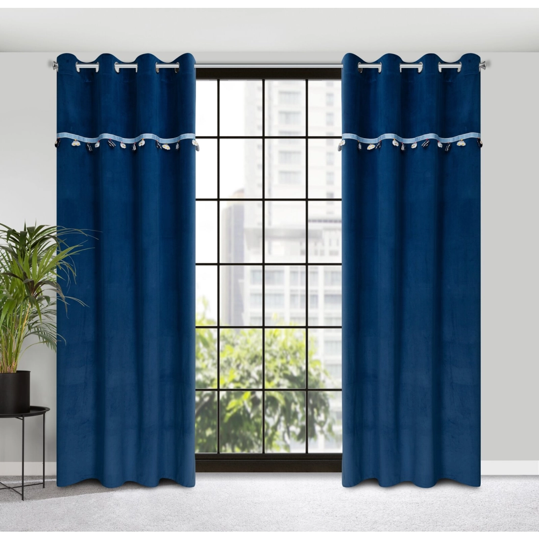 Záves 140x250 cm zamatový tmavomodrý na kovové krúžky CAR
