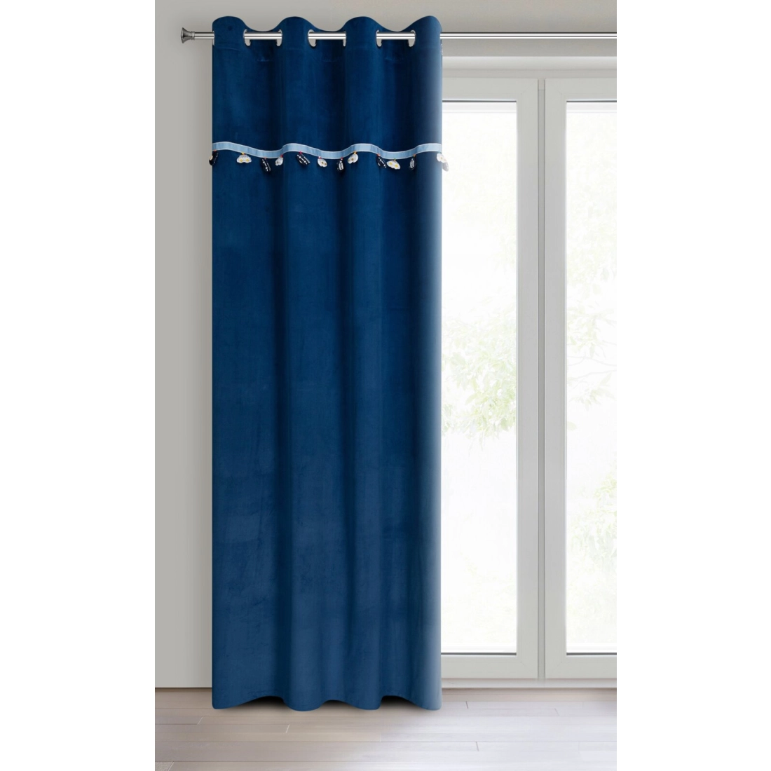 Záves 140x250 cm zamatový tmavomodrý na kovové krúžky CAR