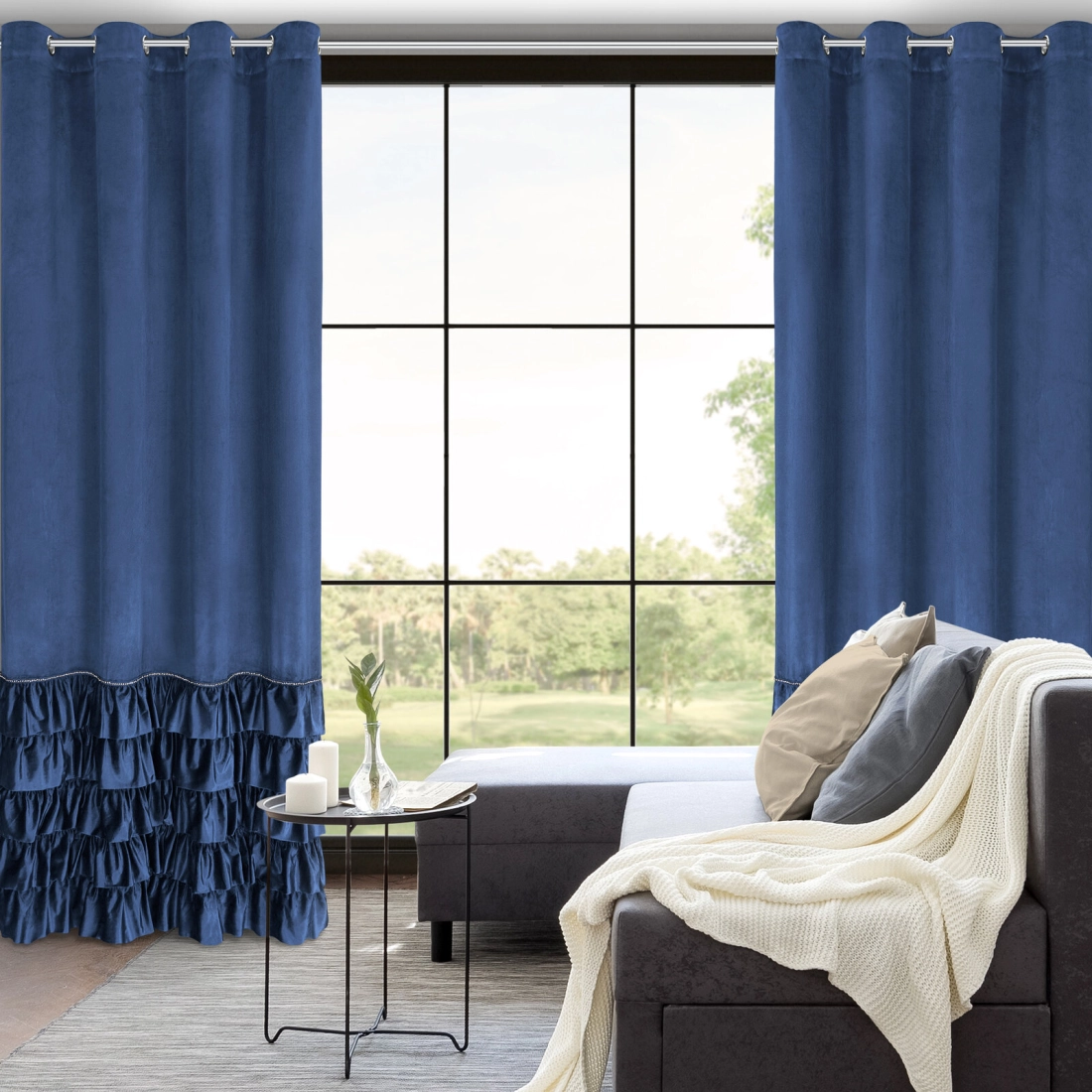 Sametový závěs 140x250 cm tmavě modrý na kovových kroužcích CARLI