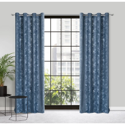 Záves 140x250 cm zamatový tmavomodrý na kovové krúžky LIVIA