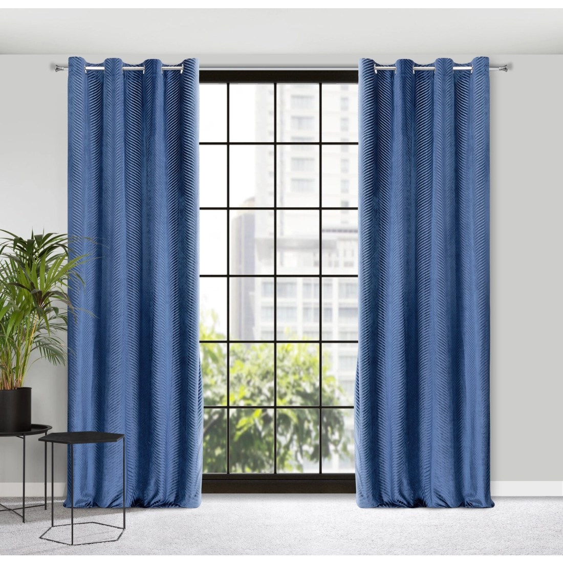 Záves 140x250 cm zamatový tmavomodrý na kovové krúžky LUSSI