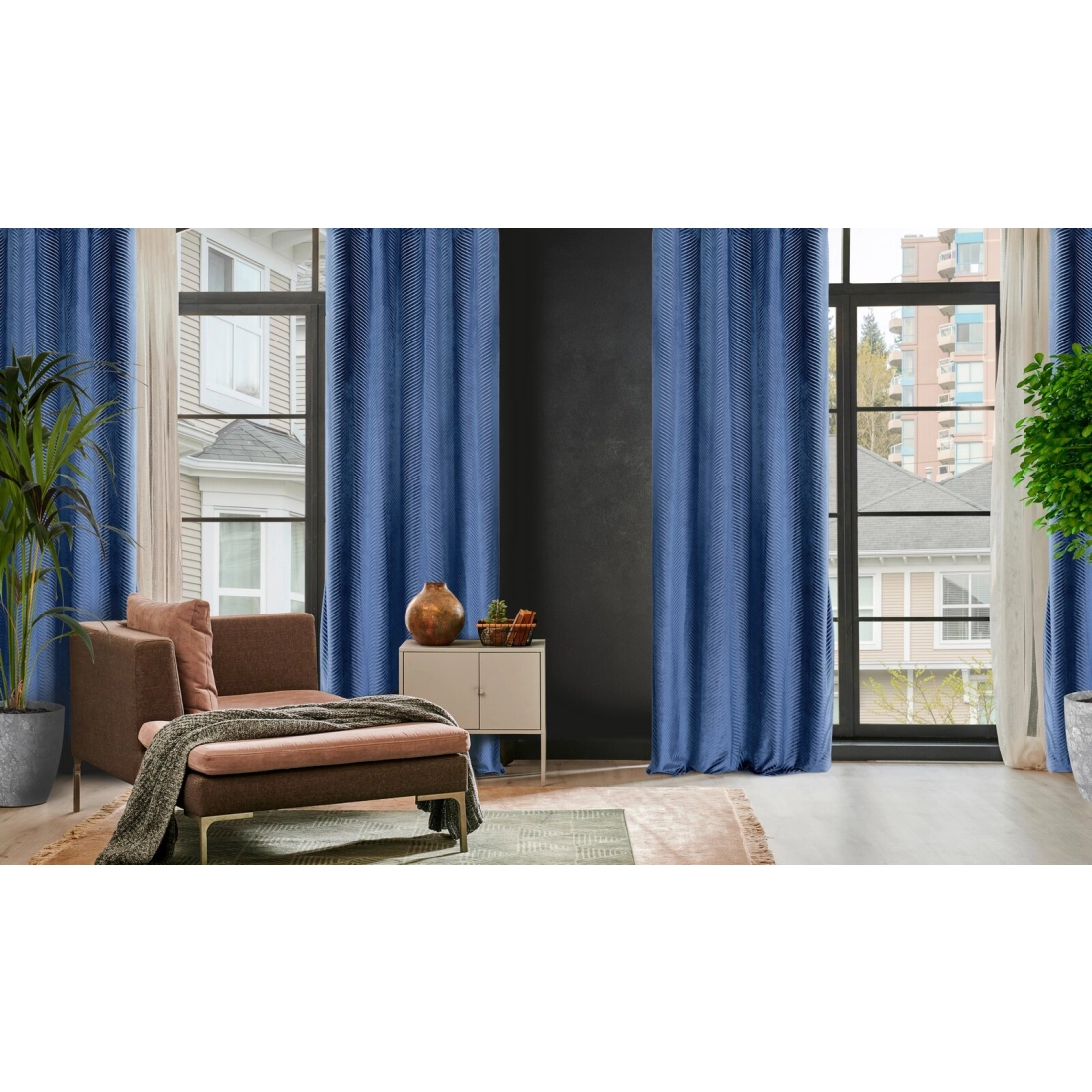 Záves 140x250 cm zamatový tmavomodrý na kovové krúžky LUSSI