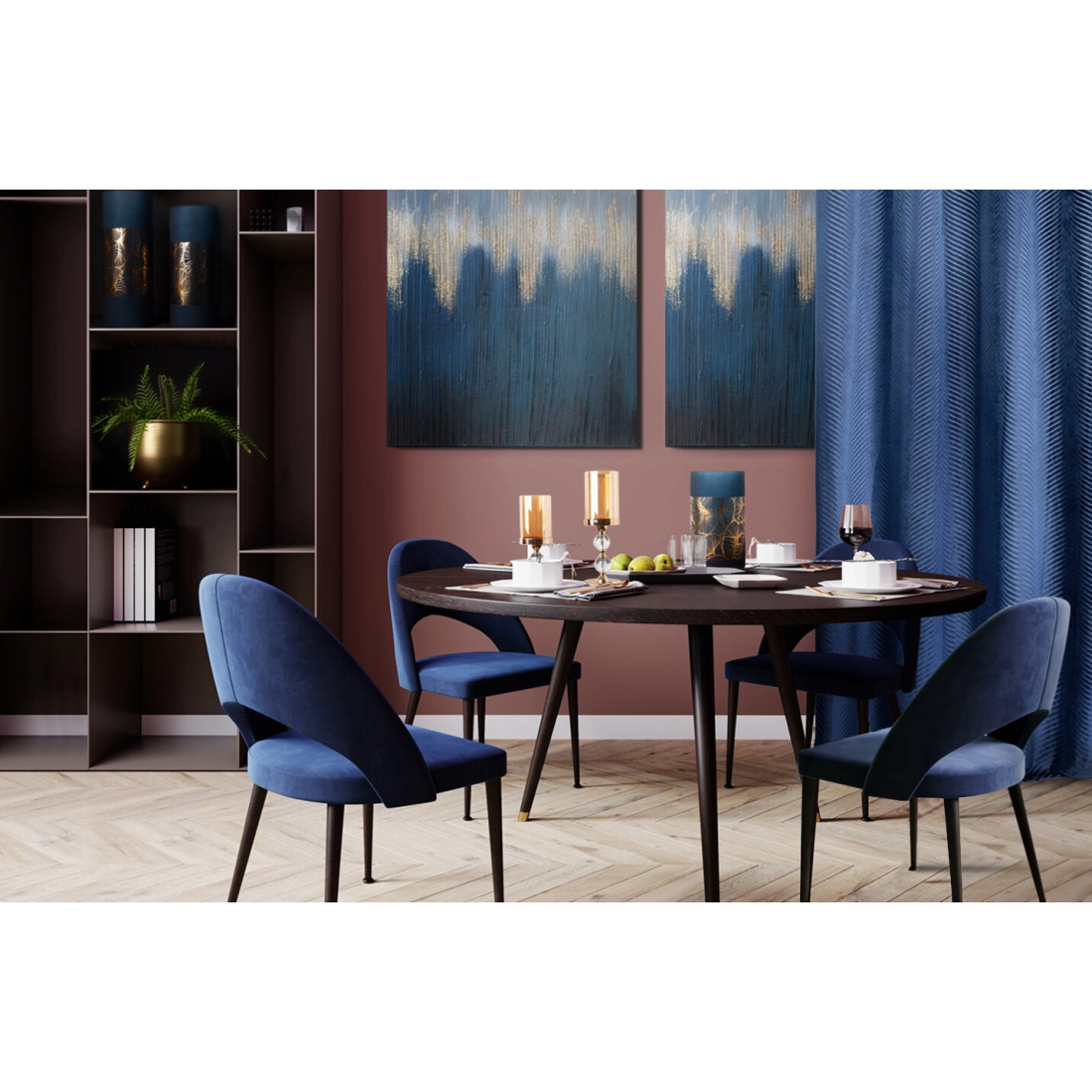 Záves 140x250 cm zamatový tmavomodrý na kovové krúžky LUSSI