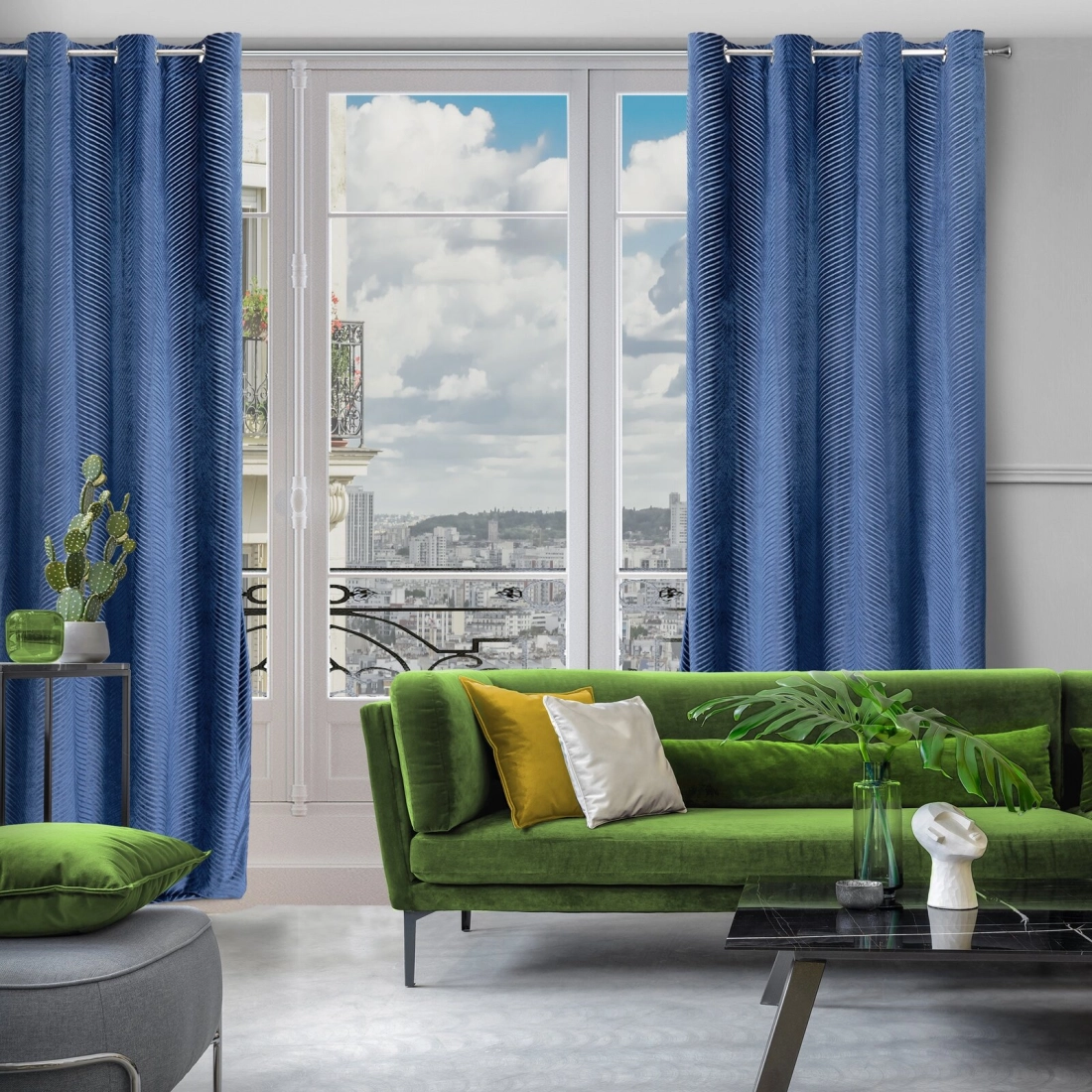 Záves 140x250 cm zamatový tmavomodrý na kovové krúžky LUSSI