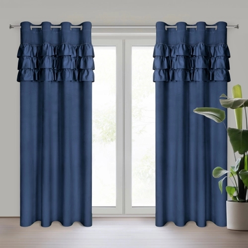 Závěs 140x250 cm sametový tmavě modrý na kovové kroužky SAMI