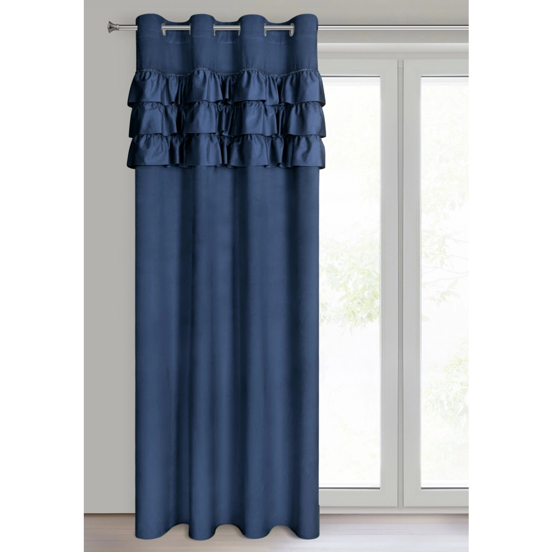 Závěs 140x250 cm sametový tmavě modrý na kovové kroužky SAMI