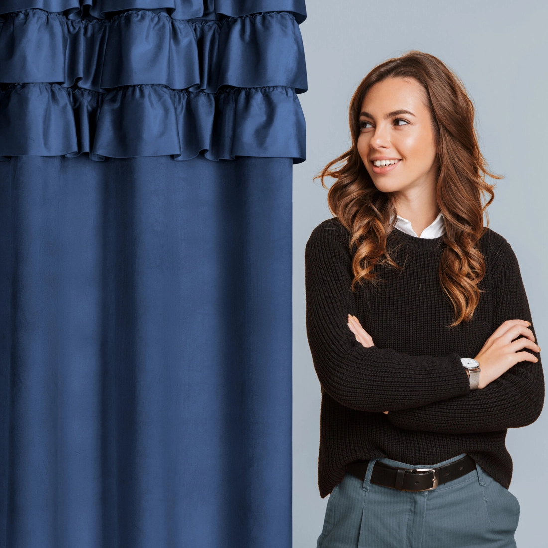 Závěs 140x250 cm sametový tmavě modrý na kovové kroužky SAMI