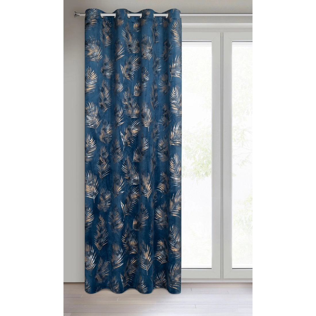 Záves 140x250 cm zamatový tmavomodrý šampanský na kovové krúžky GLORIA 2