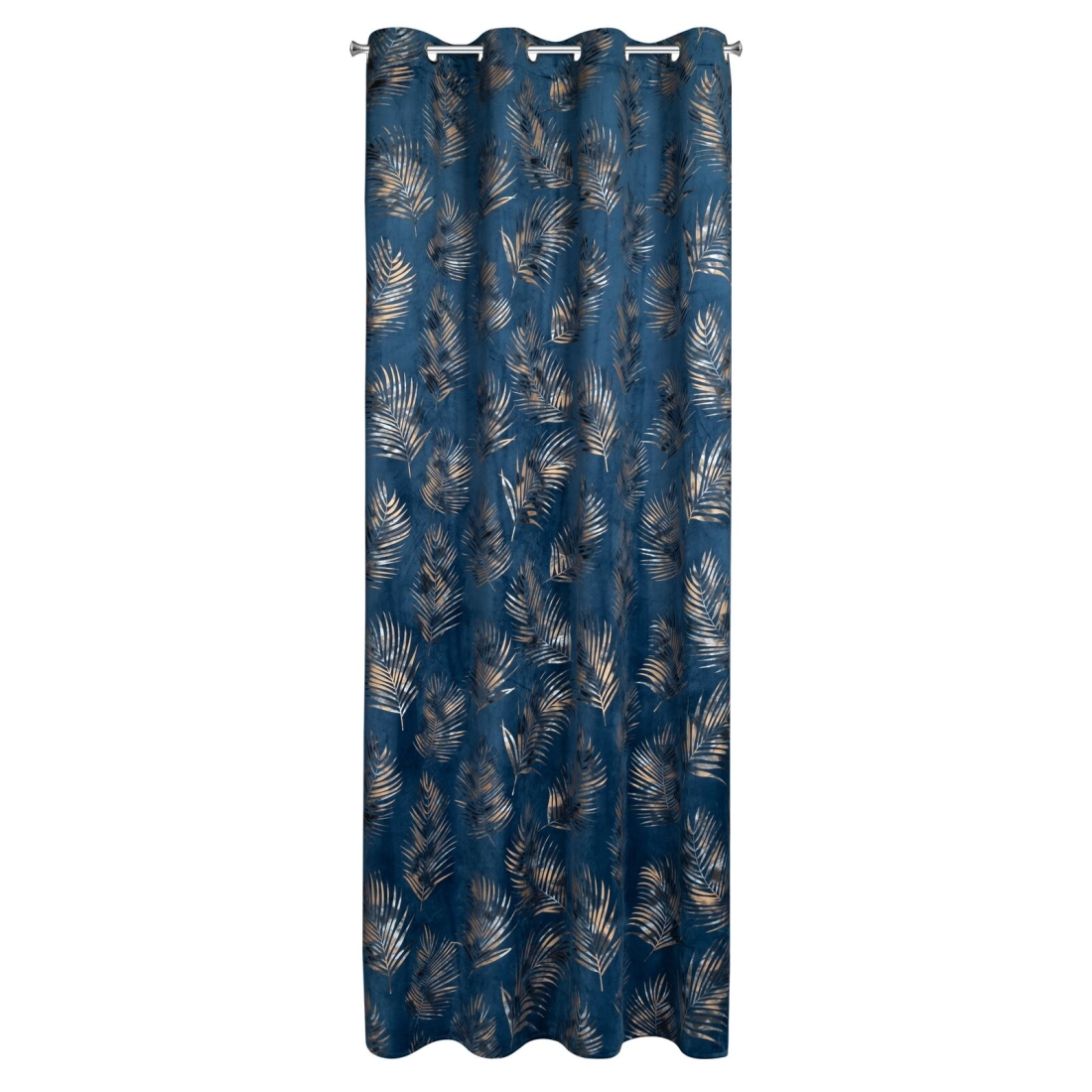 Záves 140x250 cm zamatový tmavomodrý šampanský na kovové krúžky GLORIA 2