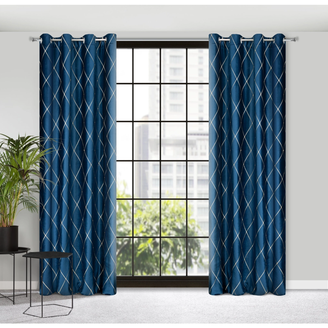 Záves 140x250 cm zamatový tmavomodrý zlatý na kovové krúžky MARGO Pierre Cardin