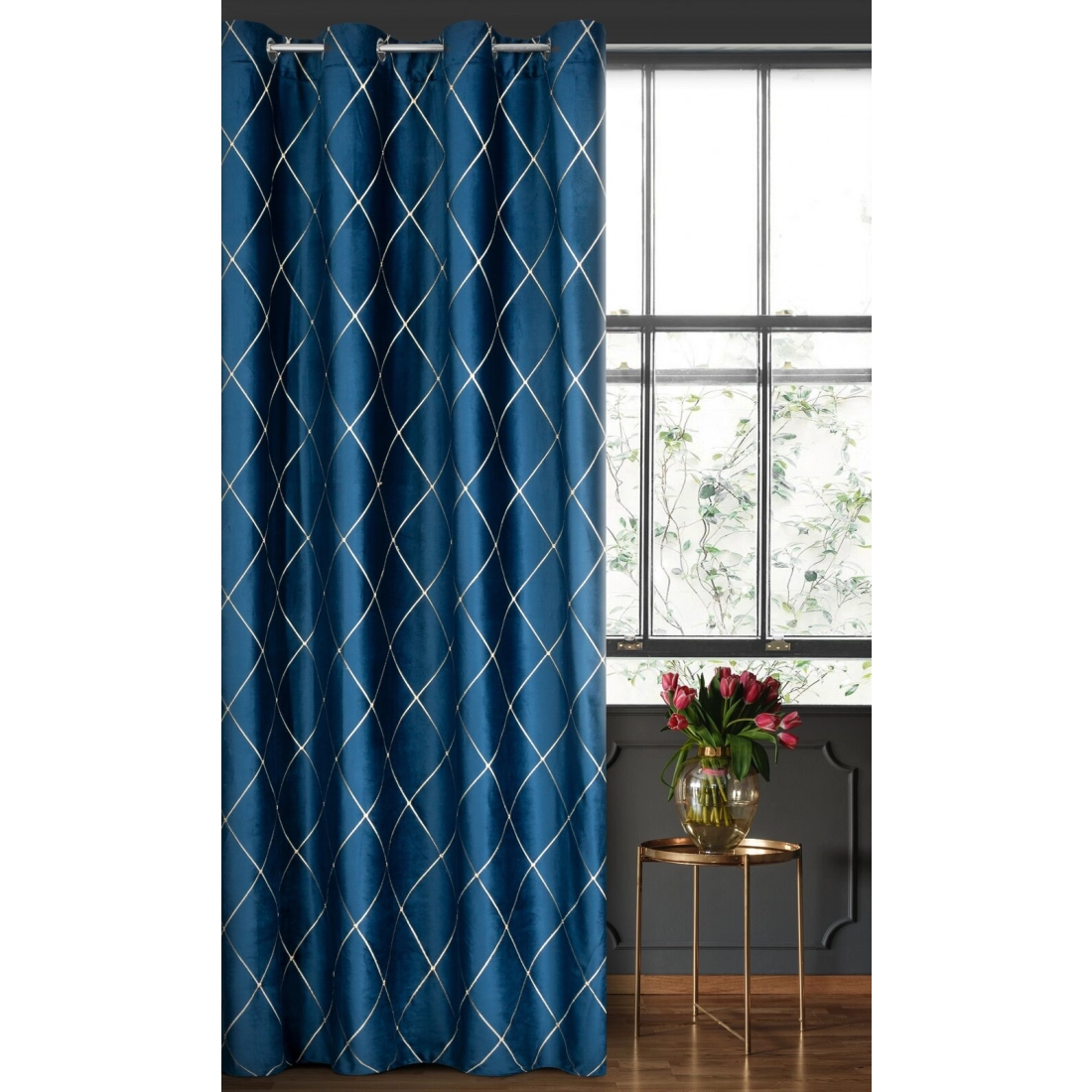 Záves 140x250 cm zamatový tmavomodrý zlatý na kovové krúžky MARGO Pierre Cardin