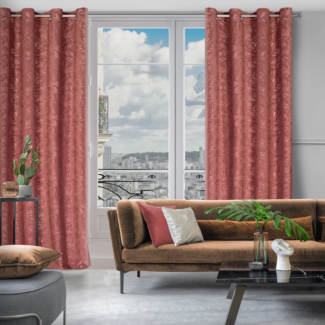 Záves 140x250 cm zamatový tmavoružový na kovové krúžky OCTAVIA