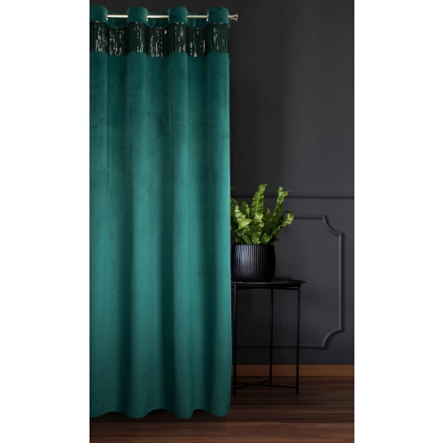 Záves 140x250 cm zamatový tmavotyrkysový, čierny na kovové krúžky JASPER