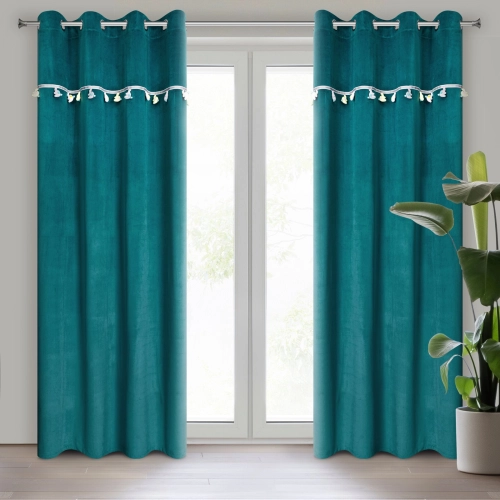 Záves 140x250 cm zamatový tmavotyrkysový na kovové krúžky KIDS