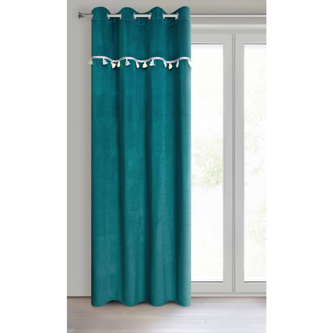 Záves 140x250 cm zamatový tmavotyrkysový na kovové krúžky KIDS