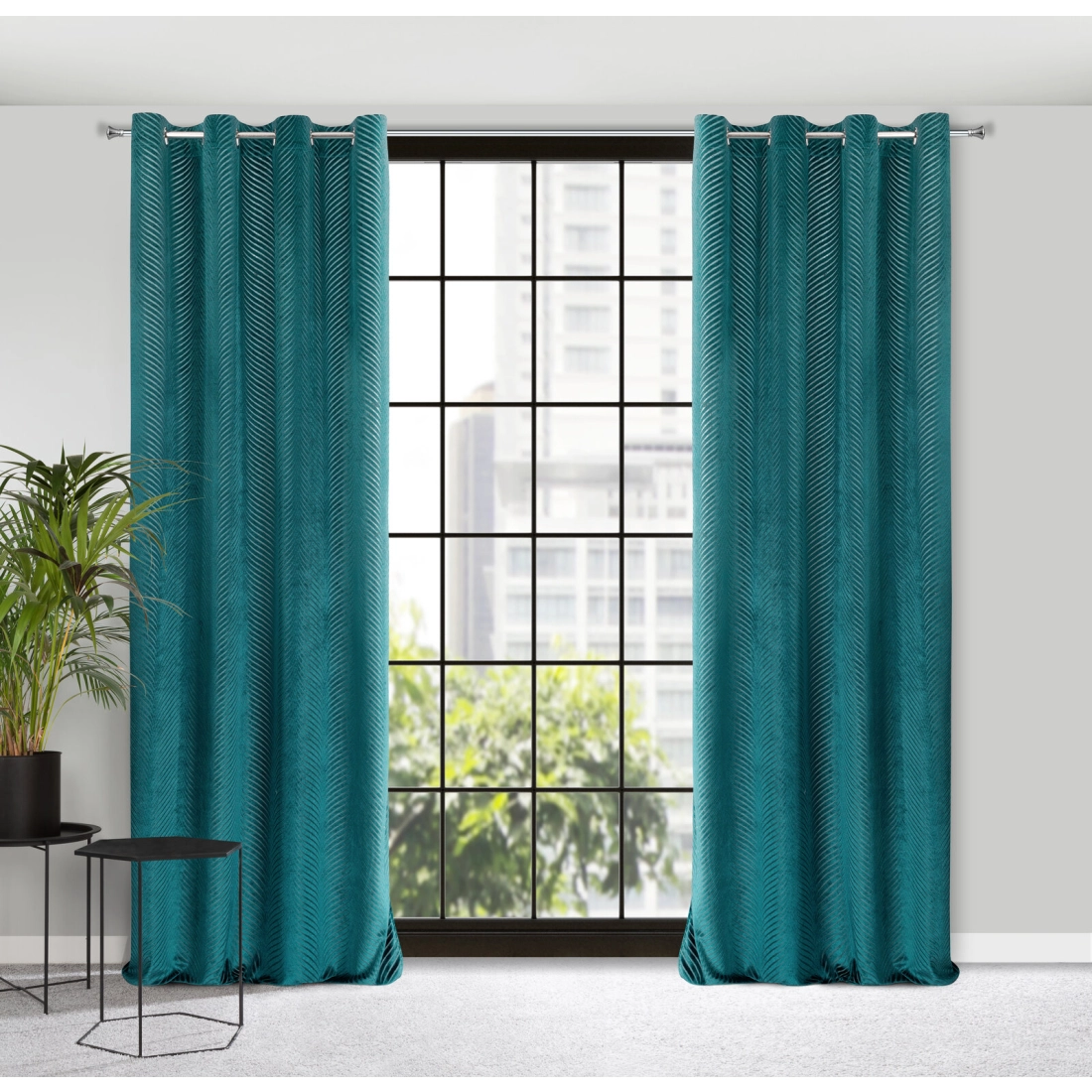 Záves 140x250 cm zamatový tmavotyrkysový na kovové krúžky LUSSI