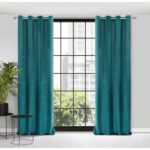 Záves 140x250 cm zamatový tmavotyrkysový na kovové krúžky LUSSI
