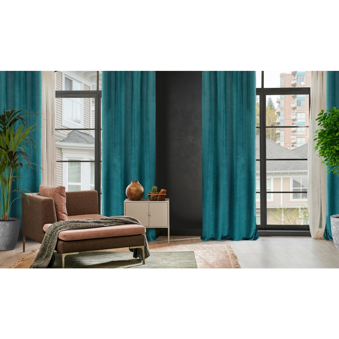 Záves 140x250 cm zamatový tmavotyrkysový na kovové krúžky LUSSI