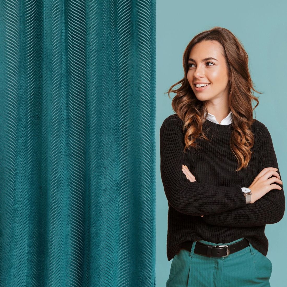 Záves 140x250 cm zamatový tmavotyrkysový na kovové krúžky LUSSI