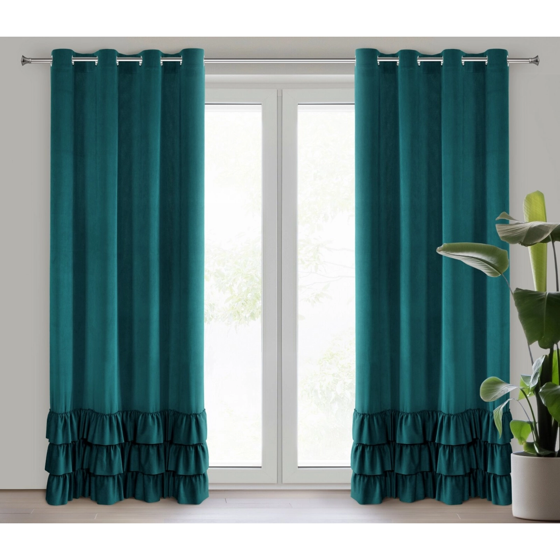 Sametový závěs 140x250 cm tmavě tyrkysový na kovové kroužky MEGI