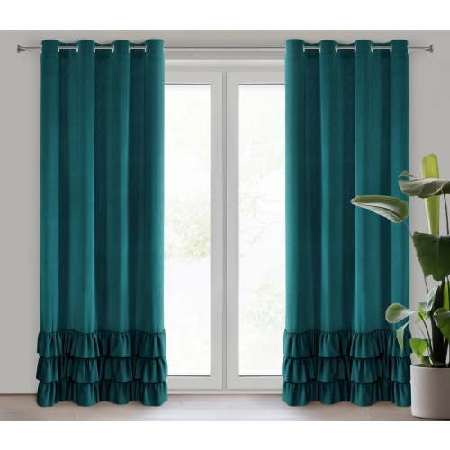 Záves 140x250 cm zamatový tmavotyrkysový na kovové krúžky MEGI